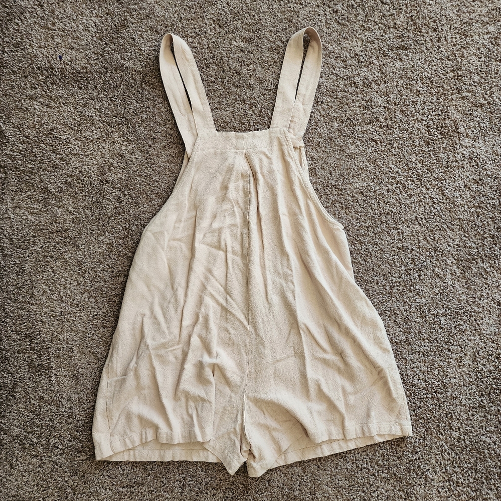 Women's Summer Casual Romper Bib Short Overalls Loose Linen Jumpsuit Beach Khaki - Picture 5 of 8